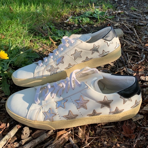 Saint Laurent Paris bright white silver star navy Sneakers Sz 42 1/2 designer - Picture 17 of 17